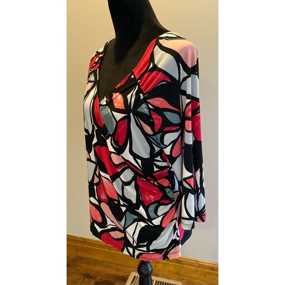AB Studio Faux Wrap Blouse Plus Size XL Top Abstract Pattern Pink Gray + Stretch - Picture 5 of 12